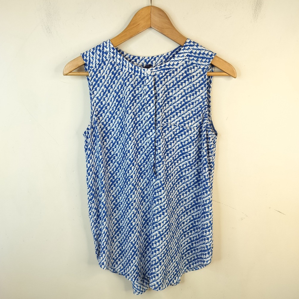NYDJ Sleeveless Blouse Womens Small‎ Geometric Print Blue White Top